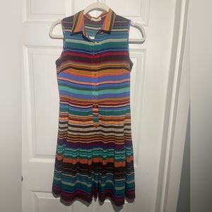 Calvin Klein Multi Color Rainbow Striped Pleated Sleeveless Shirt Dress size 4